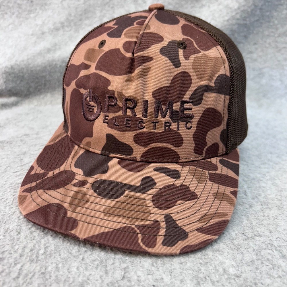 Prime Electric Mens Brown Richardson Trucker Hat Camo Snapback OSFM